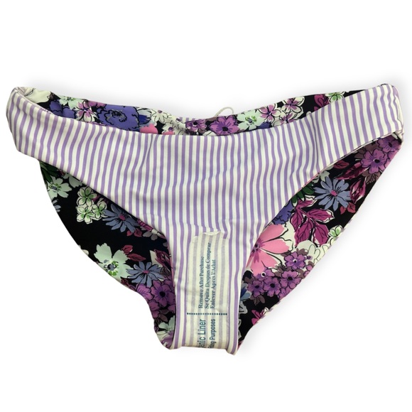 Cyn&Luca Boutique Purple Stripes/Floral Medium Coverage Bikini Swim Bottoms NWT - Picture 3 of 9